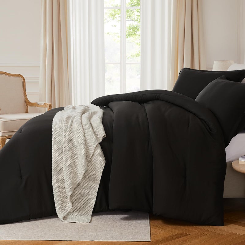 Quataly Queen Comforter Sets Black,3PCS Soft Lightweight Breathable Bedding Comforter Sets for All Season, Queen Size(90''×90'' Comforter & 2 Pillowcases) - Image 3